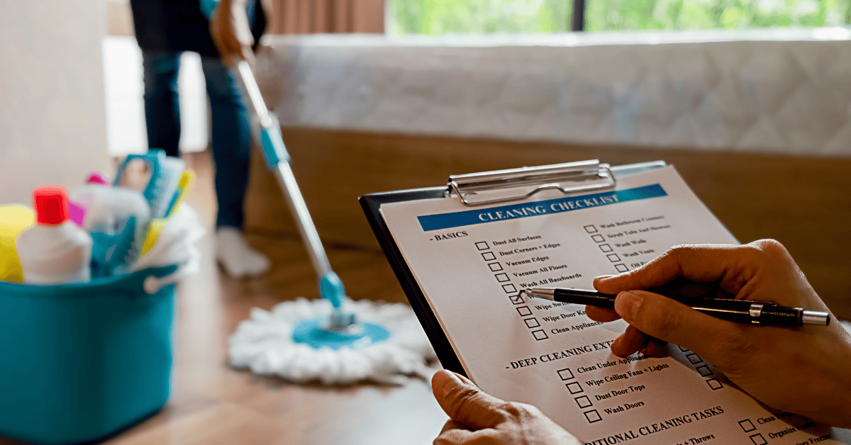 10 Hacks to create a cleaning Schedule that works-a cleaning checklist being checked