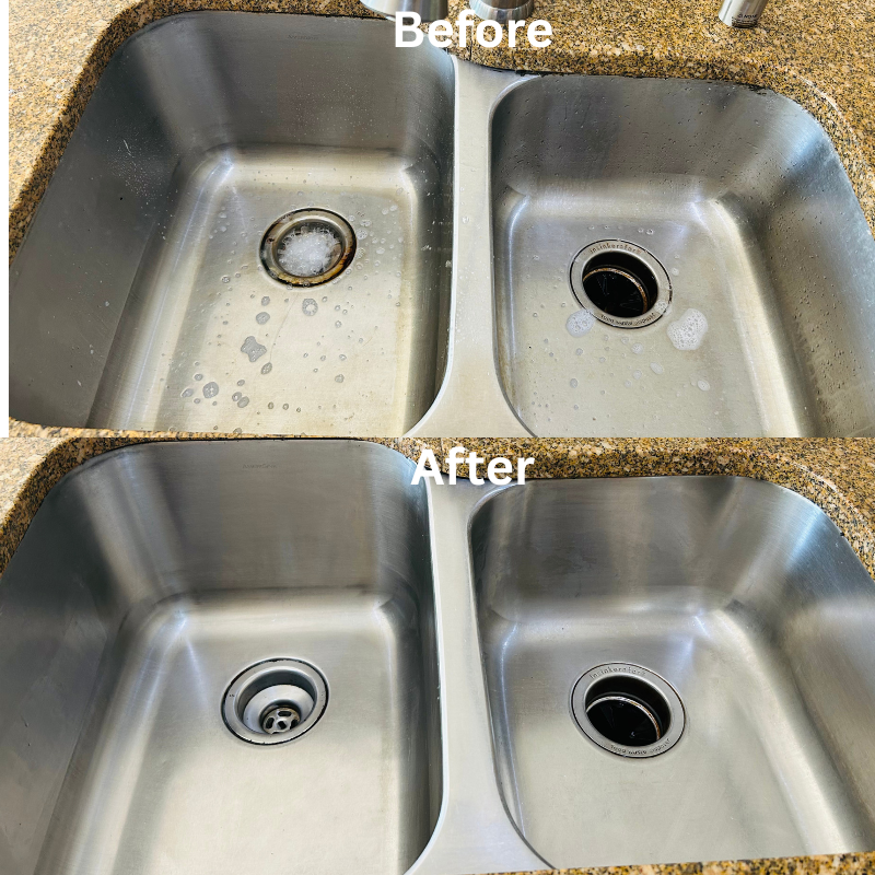 How to Clean Stainless Steel Appliances -Before and after cleaning pictures of a stainless sink