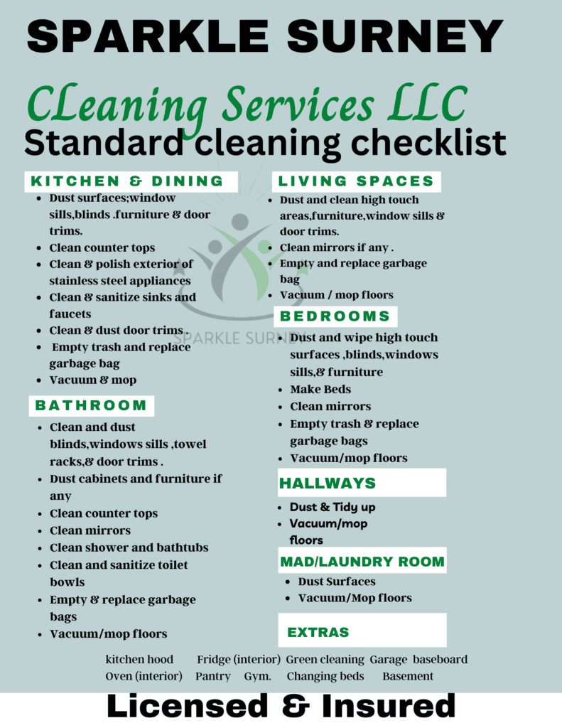 Our Regular House Cleaning Services checklist