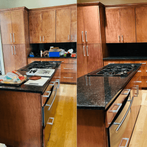 Daily steps to reduce clutter -Before and after pictures of kitchen countertop