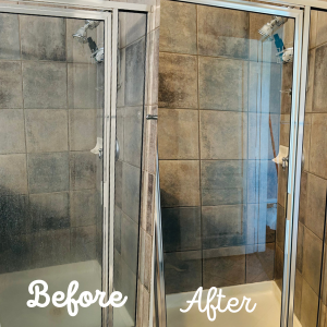 How to clean glass shower door -before and after cleaning pictures of glass shower door
