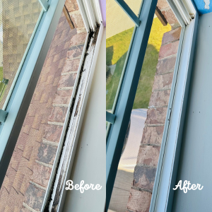 How to clean glass windows at home -Before and after cleaning the window tracks.