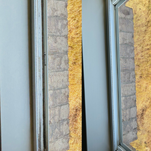 How to clean a messy bedroom -Before and after cleaning pictures of a window sill and track.