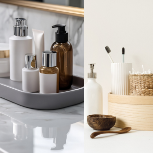 Bathroom counter organization ideas -Counter trays holding items