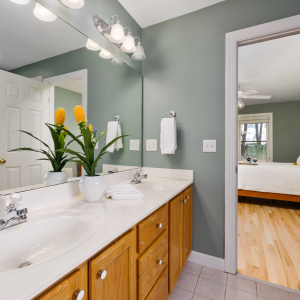 Bathroom counter organization -Added flowers